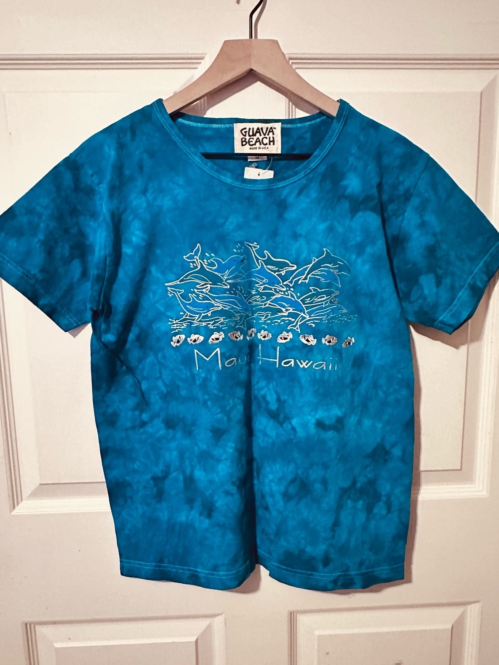 Vintage | Top | Guava Beach Maui Hawaii Tie-Dye Dark Turquoise & Aqua Tee